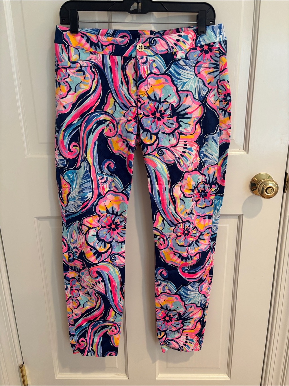 Lilly Pulitzer Navy Floral Cropped Pants with Pink & Yellow Accents
